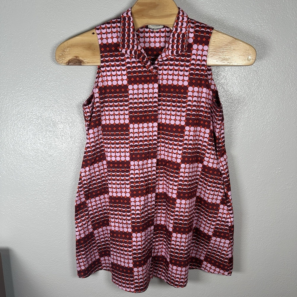 Tuckernuck Sleeveless Charlie Shirt Dress Sz Large Polka Dot Retro Print Pockets